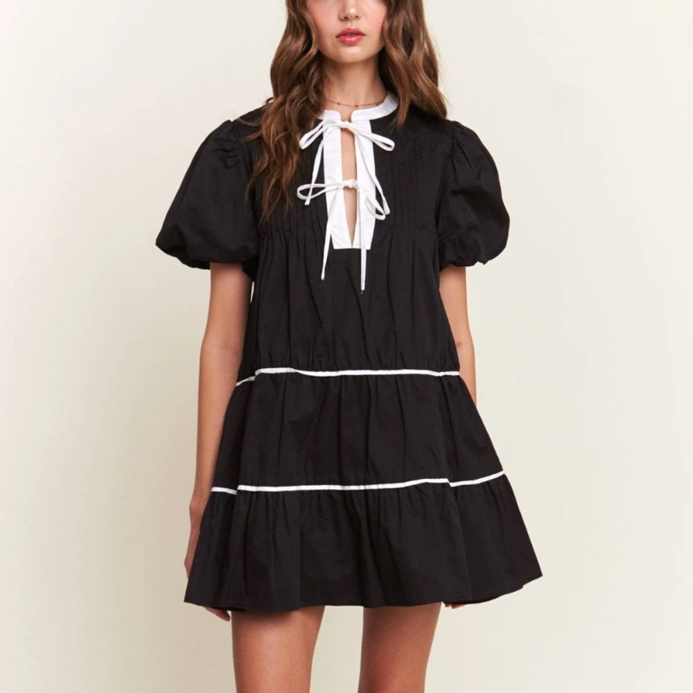 Black Contrast Detail Mini Dress